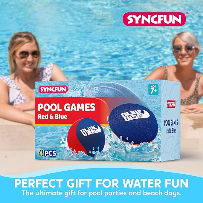 SYNCFUN 4 Pcs Skip Water Balls,Splash Water Bouncing Balls with Mesh Bag, Beach Toys for Kids, Pool Toys for Friends and Family, Fly Swimming Game Adults, Boys,Teens, Great for All Ages