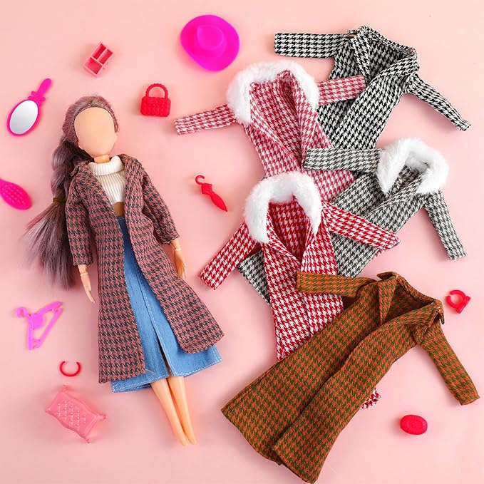 Fourluoo 6 Pcs Spring Doll Clothes 11.8 Inch Fashion Doll Outfits Pants Dresses Skirts Sweet for Xmas Fall Birthday Gifts(Retro Style)