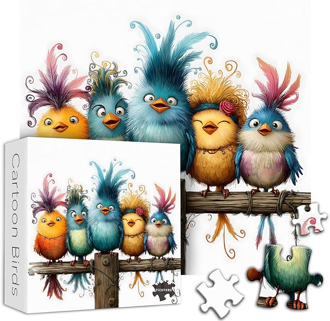 PICKFORU Funny Bird Puzzles for Adults 1000 Piece,Cute Cartoon Bird Art Puzzles for Adults, Colorful Challenging Jigsaw Puzzles with Animals