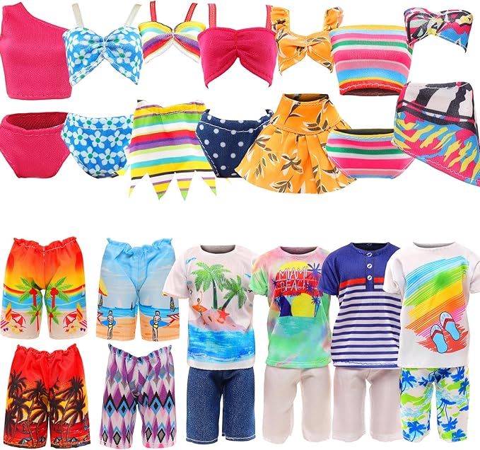 Miunana Handmade Doll Clothes and Accessories - 12 Pcs Set for 11.5 Inch Dolls - Swim Clothes, Trunks, Suits, Skateboard, Lifebuoys