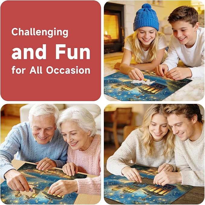 Magical Starry Sky Cable Car 1000 Piece Jigsaw Puzzle for Adults - Fantasy Coastal Town with Glowing Lights, Poster & Lettered Back, 22.8" Square HD Quality, Unique Gift for Travel & Fantasy Lovers