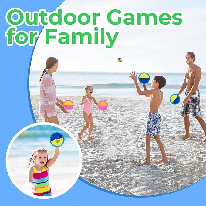 Toss and Catch Ball Game Set for Kids Ages 4-8 – Outdoor Summer Toys for Backyard, Beach, Lawn – Fun Family Games, Birthday for Boys & Girls (Blue & Pink)