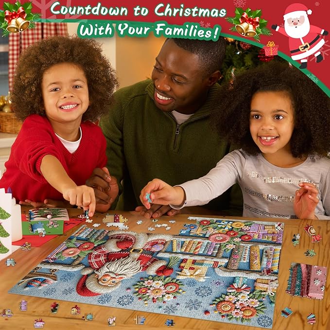 Christmas Puzzles for Adults 1000 Piece, Santa Claus Bookshelf Jigsaw Puzzle, Flower Book Puzzle as Funny Winter Holiday Xmas Decor