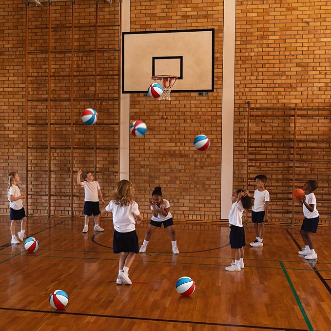 8 Pack 7 Inch Mini Rubber Basketballs Set Small Basketball with Air Pump Mini Hoop Junior Size 3 Basketballs for Beginner Arcade Games Indoor Outdoor Pool Party Favors(Red White and Blue)