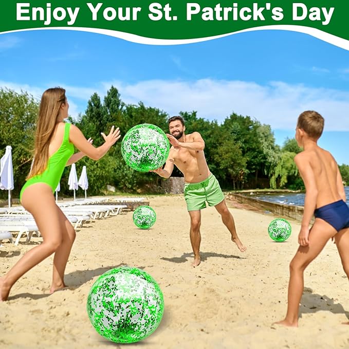 5 Pack Inflatable Glitter Beach Balls St Patricks Party Decoration 24 Inch 16 Inch Pool Toys Balls Glitters Inflatable Clear Beach Ball Swimming Pool Water Beach Toys Outdoor St Patricks Party Favors