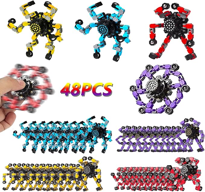 Easter Basket Stuffers, 48 Pcs Transformable Fidget Spinners Toys- Deformable Fingertip Gyro Stress Relief Sensory Toys, Easter Party Favors & Birthday Gifts for Kids Adults Boys Girls