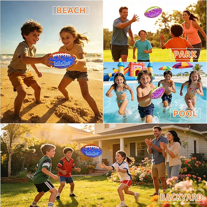 Pool Beach Water Football, 9.25 Inch Waterproof Floating Football with Textured Grip & Air Pump, Outdoor Summer Sports Toy for Lake Swimming Family Games, Gifts for Kids Teens