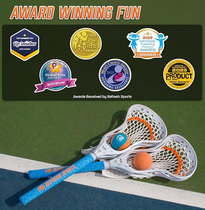 Mini Toss Lacrosse Set โ The Ultimate Game for the Pool or Beach & Backyard - Comes with Water Skipping Ball, Rubber Ball & 2 Sticks with Premium Full Size Basket for Easier Catching and Throwing