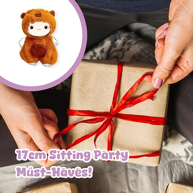 Handmade 17cm Doll Clothes - Cute Styles 15cm/17cm Dolls Outfits, Burgundy Bow - Burgundy Dress - Brown Shoes for Dress Up Gift(Including Shoes) (Capybara)