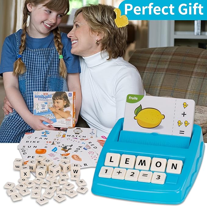Educational Toys Learning Games for Kids 3-8, Matching Letter Spelling Early Math Game for Preschool& Kindergarten Kids Boys and Girls Light Blue ,Christmas Birthday gift for 4 5 6 7 boys girls