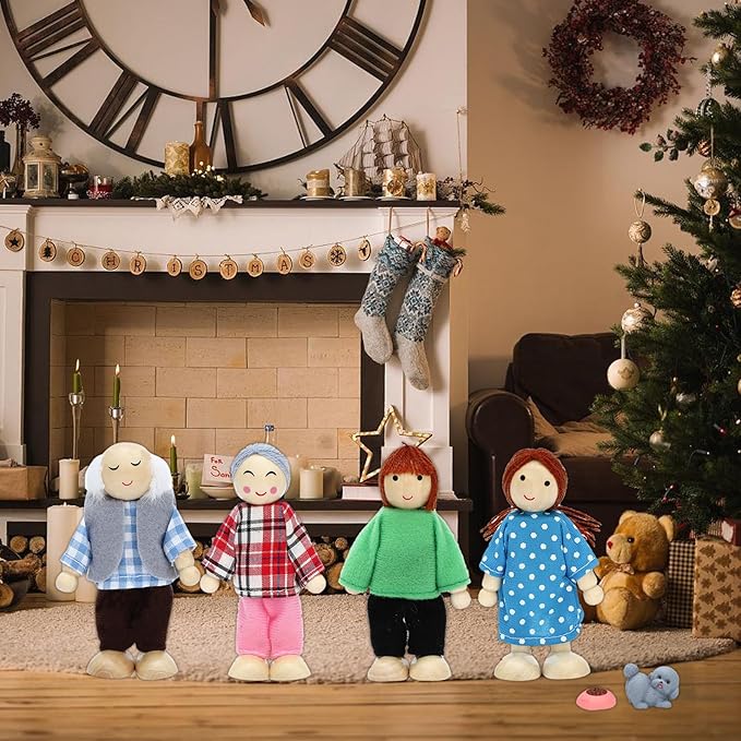 ONEST 19 Pieces Wooden Dollhouse Family Set Mini People Figures Sets Dollhouse Dolls Wooden Doll Family Pretend Play Figures Accessories for Pretend Dollhouse