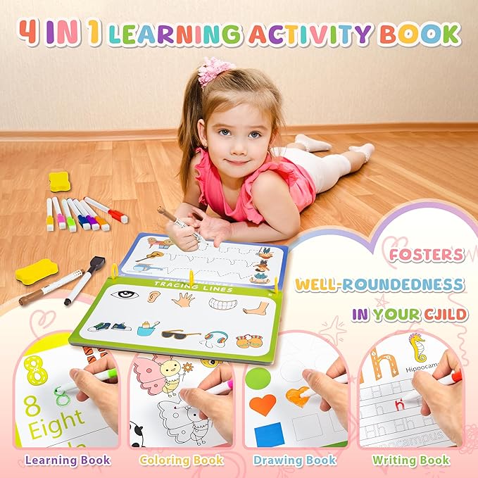 Fabeto Preschool Learning Activities Educational Workbook: Prek Handwriting Practice Tracing Busy Book - Toddlers Educational Toys - Autism Learning Materials | Montessori Games for Kids Age 3 4 5