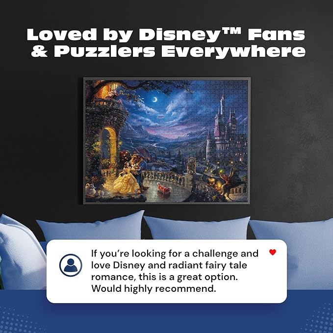Ceaco - Thomas Kinkade Disney Beauty & The Beast Dancing in The Moonlight 1000 Piece Jigsaw Puzzle, Made in USA, Premium Recycled Board, Full-Color Poster