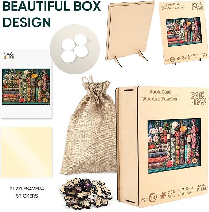 BODHIPNJOY Bookshelf Puzzles for Adults 500 Pieces,Wildflower Books Pages Jigsaw Puzzles Vintage Unique Plant Art Puzzle Family Challenging Games for Seniors Adults 16.5 * 12.4in
