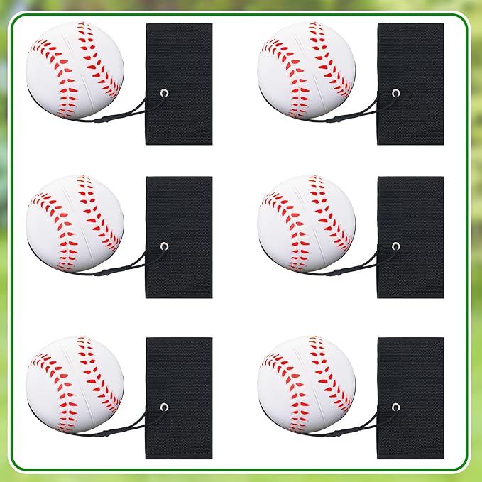 Deekin 2.36 Inch Wrist Return Ball Sports Wristband Rebound Ball on a String Rebound Bouncy for Wrist Exercise Fun Outdoor Activity for Team(12 Pcs,Baseball)