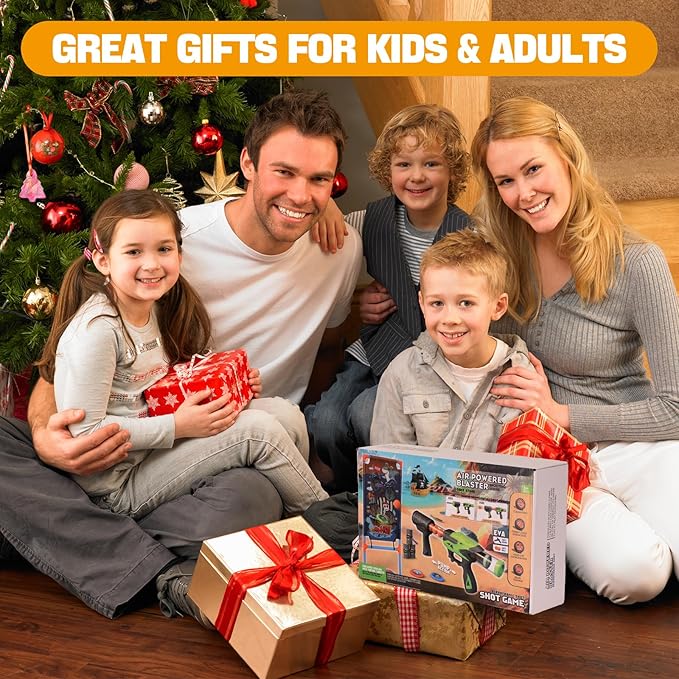 Shooting Games Toy with Player Air Guns, Shooting Target, 24 Foam Balls, Foam Darts, Oil-Tank Targets, Flying Discs, Shooting Target Toys Outdoor Game Toys for Christmas Birthday Gifts