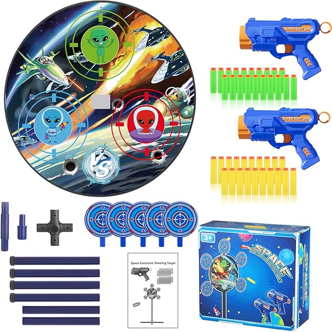 Shooting Game Toy for 4 5 6 7 8 9 10+ Boys Kids - 1 Digital Shooting Target with 2 Toy Guns& 40 Foam Darts Shooting Toys for Nerf Kids Indoor Outdoor Game Toys for Birthday Halloween Xmas Gifts