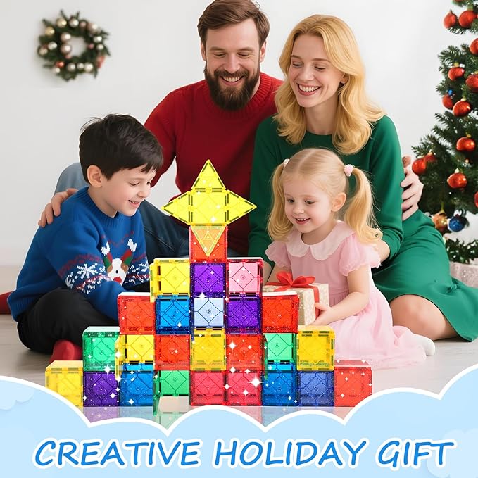 100 Pieces Magnetic Tiles for Kids Ages 4-8, Glitter Magnetic Building Tiles Preschool Learning Magnet Toys, STEM Sensory Magnet Building Blocks for Toddlers 3 4 5 6 7 8+ Year