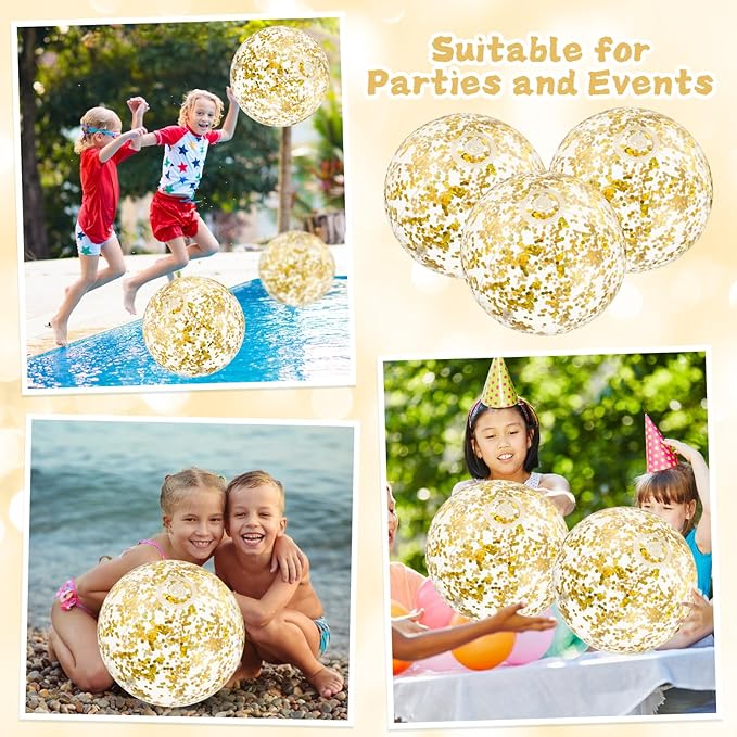 12 Pack 12 Inch Glow in The Dark LED Beach Ball Jumbo Confetti Glitters Inflatable Ball Swimming Pool Game for Party Pool Summer