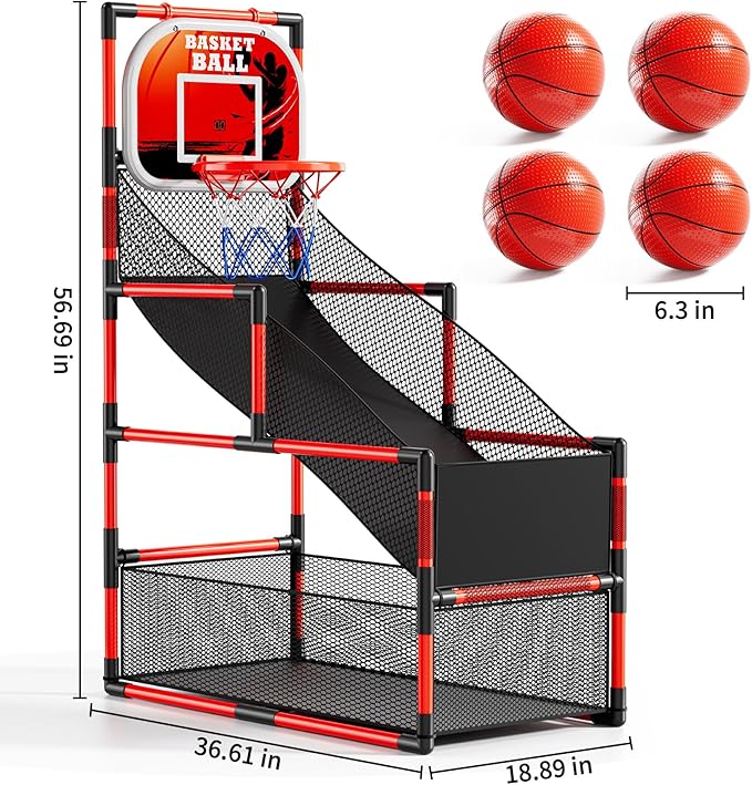 Arcade Basketball Game Set for Kids 3-12 Years Old, Kids Basketball Hoop with 4 Balls & Pump, Indoor Outdoor Sports Play Toys, Basketball Games Toys, for Boys Girls Teens