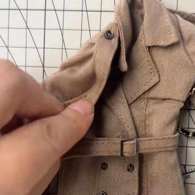 Classic Trench Coat Outfit Set for 11.5-12 Inch Fashion Dolls, Khaki Double-Breasted Coat with Belt, Quilted Handbag, Black Lace-Up Ankle Boots, 1/6 Scale Doll Accessories Miniature Couture