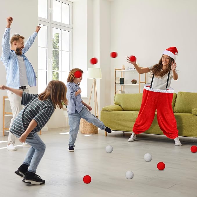 Elcoho 59 Inch Christmas Santa Pants Toss Game Set with Santa Hat, Detachable Strap, 10 Plush Snowballs, Outdoor Giant Pants Yard Toss Ball Games for Adults Family Backyard Game Holiday Party Activity