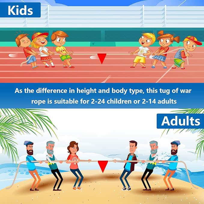 Outdoor Games 60ft Tug of War Rope for Kids Adult, Field Day Family Reunion Outside Yard Backyard Lawn Carnival Camping Picnic Games for Team Building, Blue