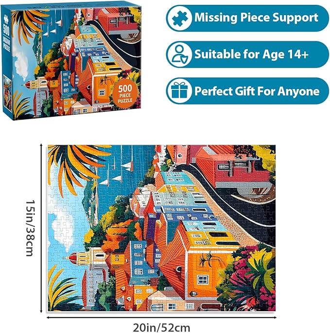 500 Pieces Puzzle for Adults, Town in Autumn Street Puzzle, Recycled Cardboard Jigsaw Puzzles 500 Pieces, Challenging Puzzles Game Home Decor Birthday Party Gift for Adults Seniors 20.5 * 15 in