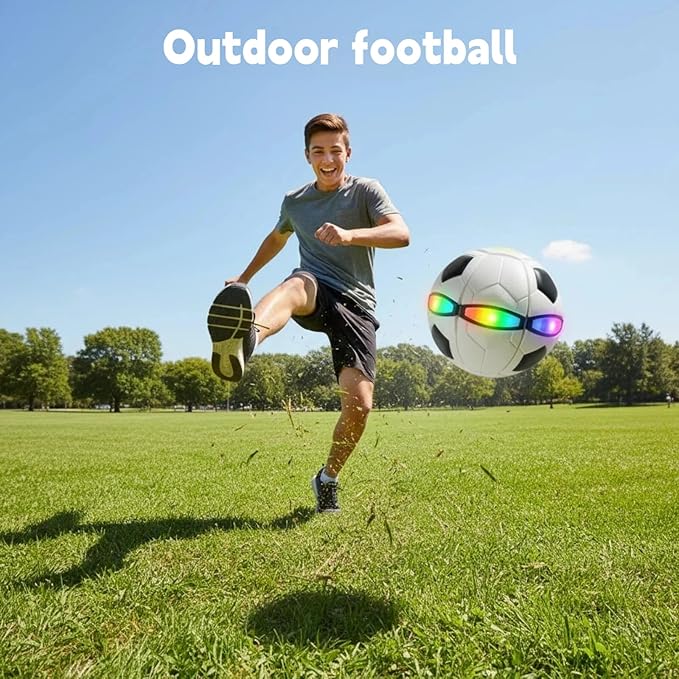 Magic Ball - 2-in-1 Shape-Shifting Magic Bouncing Ball with 6 LED Lights, Flying Saucer Disc, Impact-Activated Light Up Toys for Indoor & Outdoor Play, Frisbees for Kids (Soccer Pattern)