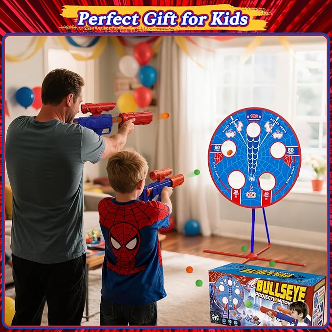 Spider Shooting Games Toys for 4 5 6 7 8 9 10+ Year Old Boys, Kids Outdoor Indoor Game with Moving Target & 2 Air Gun & 24 Ball, Bean Bag Toss for Carnival Games, Gifts Birthday Christmas Boy Kids