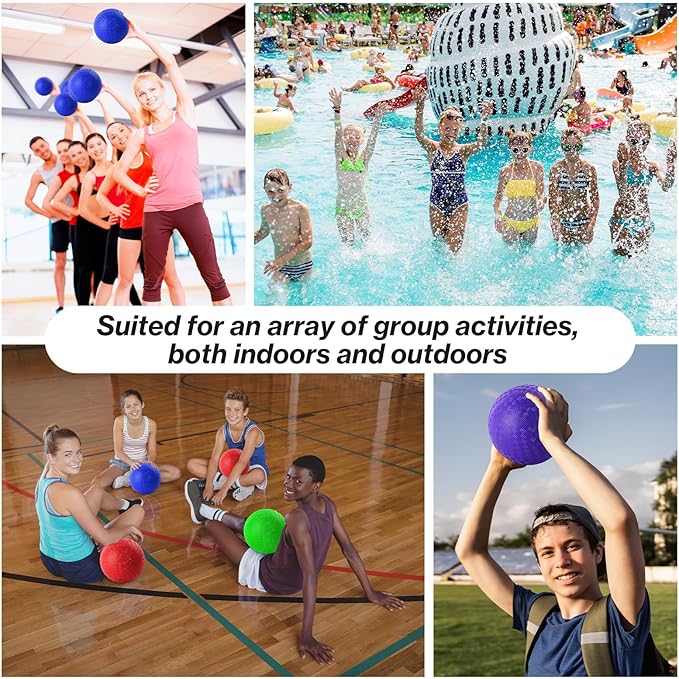 12 Pcs Dodgeballs 5 Inch Kickball Playground Ball 4 Colour Inflatable Rubber Handball Dodge Ball with 1 Hand Pump for Outdoors Ball Games Gym Camps Picnic (Needle is at The Top of The Pump)