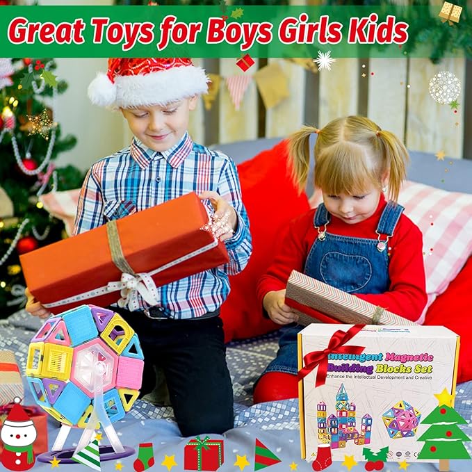 124PCS Magnetic Tiles Toys for 3 4 5 6 7 8+Year Old Boys Girls Upgrade Macaron Castle Blocks Building Set for Toddlers STEM Creativity/Educational Toys for Kids Valentines Day Christmas Birthday Gifts