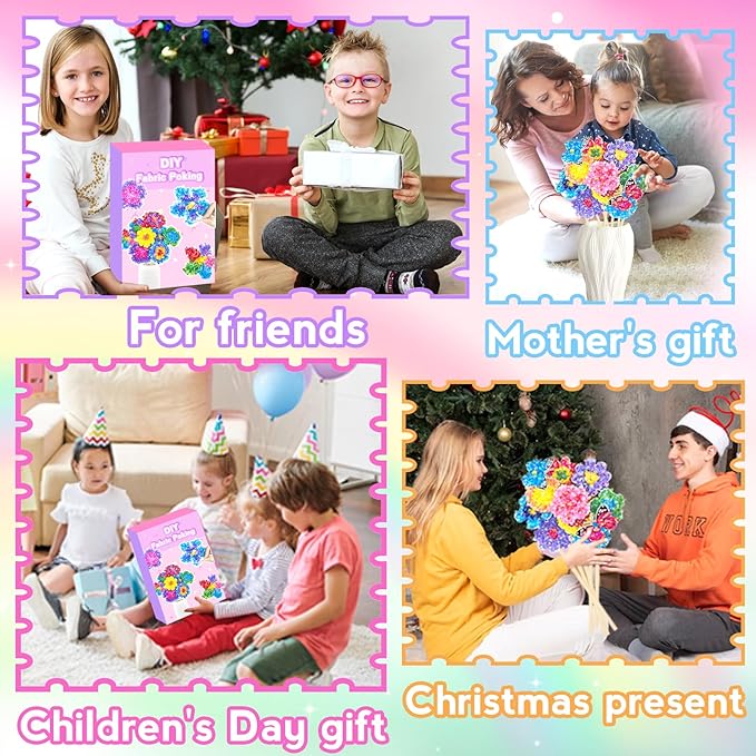 KIFHCMPR Poke in Fun Art Flower Bouquet Craft Kits for Kids,with 10 Flowers & 2 Butterflies,Arts and Crafts,Mess-Free Craft,DIY Art Activity Birthday Christmas Gifts Ideas for Girls & Boys Ages 4-10+
