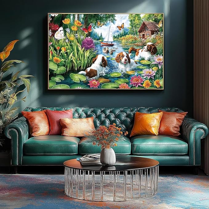 300 Piece Puzzles for Adults&Kids Large Piece, Spring & Summer Elderly Jigsaw Puzzles 300 Pieces – Dog Water Fun, Unique Artwork Perfection Game, Family Entertainment & Gift for Seniors(20.5" x 15")