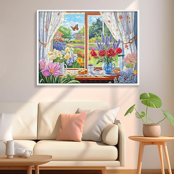 300 Pieces Puzzle for Adults, Flowers Puzzles for Adults, Garden and Relaxed Afternoon Tea Jigsaw Puzzles, Challenging Game Home Decor Party Gift for Adults Kids Seniors 20.5 * 15 inch