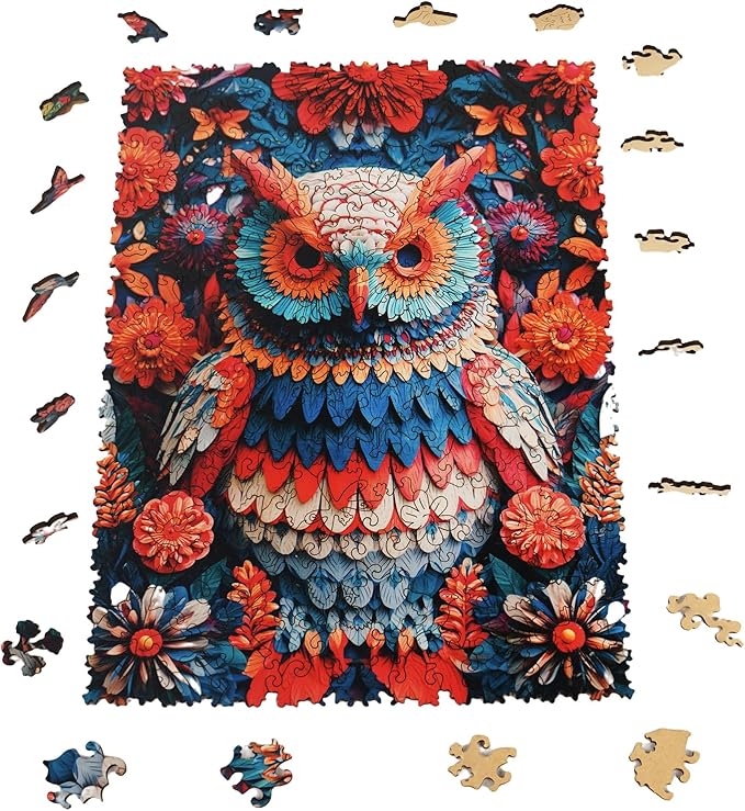 MEATRN Multicolored Owl Wooden Puzzles for Adults - 515 Pieces Natural Wood Jigsaw Puzzle, Laser-Cut Precision, Forest Wildlife Animal Theme, Relaxing Family Game & Creative Gift, 13.4x17.7in
