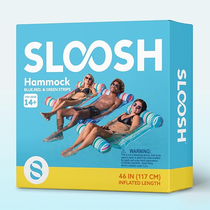 Sloosh 3 Pack 4-in-1 Inflatable Pool Floats - Water Hammock Lounges, Multi-Purpose Swimming Pool Accessories (Saddle, Lounge Chair, Drifter) for Pool, Lake, Outdoor, Beach