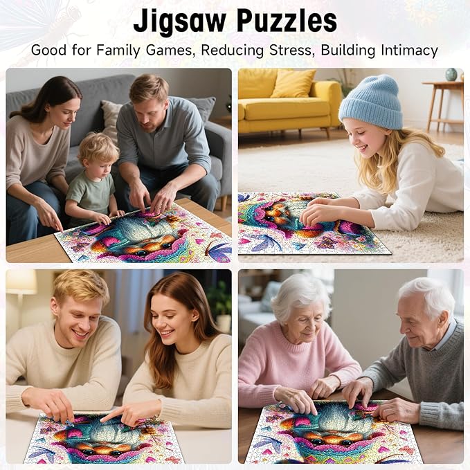 1000 Pieces Jigsaw Puzzles for Adults, Cute Gnome with Hearts & Butterflies Puzzle with Letters on Back, 22.8×22.8 Inch Hard Difficult Challenging Adult Puzzle for Gift & Home Decor