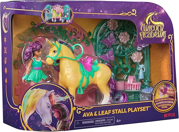 Unicorn Academy, Ava Doll & Color-Change Leaf Stall Playset with 15 Accessories, Dolls & Unicorn Toys for Girls Ages 4 and up