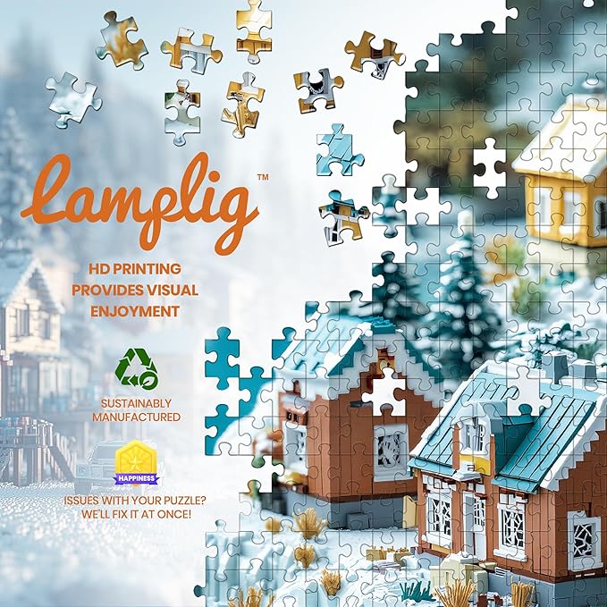 Christmas Puzzles for Adults 1000 Pieces, Winter Norway Iceland Block Town, 3D Nature Landscape 1000 Piece Puzzle for Adults Seniors, Jigsaw Puzzles with Letters on Back, fun Gifts, 1:1 Poster