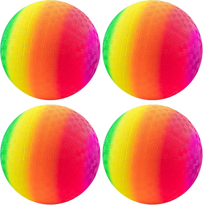 Mic Playground Balls Kickballs 8.5 Inch, Rainbow Playground Ball Set for Kids and Adults, Dodgeball Kick Balls Handball for Indoor & Outdoor Schoolyard Games with Hand Pump(4 Pack)