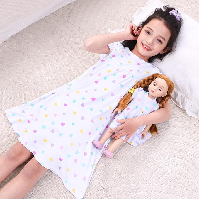 ICOSY Matching Doll & Girls Nightgowns Clothes Girls Pajamas Sleepwear Outfit for Kids and 18" Girl Doll