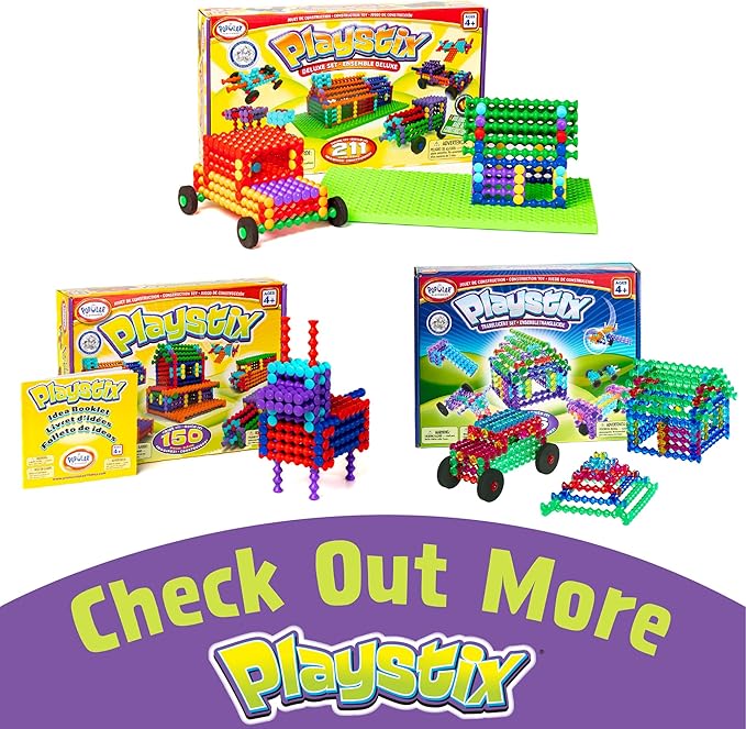 Popular Playthings Playstix Construction Toy Set with Building Sticks for STEM and Classroom Use, for Kids Ages 4 and Up - Green Building Base