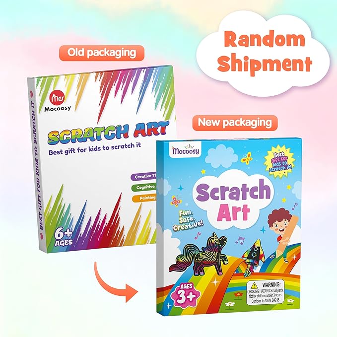 Mocoosy 60 PCS Rainbow Scratch Art Paper for Kids, Magic Scratch Paper Set Art Craft Supplies, Black Scratch Sheets Party Game Activities Birthday Easter Gifts for Girls Boys 3 4 5 6 7 8 9 Years Old