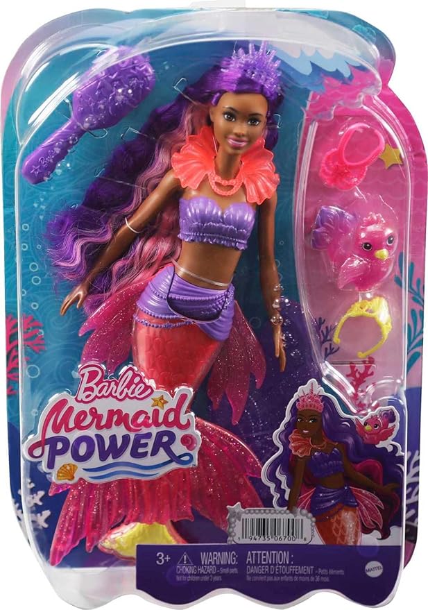 Barbie Mermaid Power Doll Set, Barbie "Brooklyn" Fashion Doll with Phoenix Pet & Accessories, Mermaid Toy with Interchangeable Fins