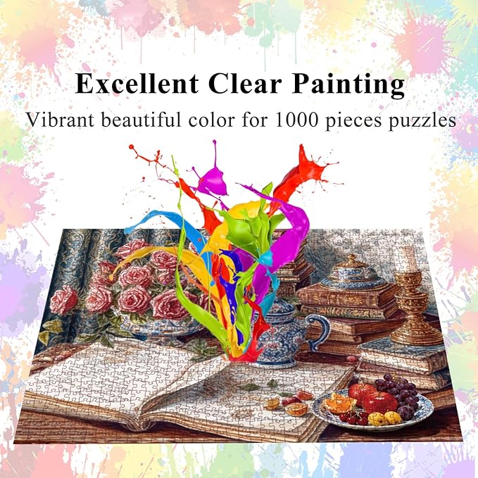 Jigsaw Puzzles for Adults 1000 Pieces, Books and Roses with Poster Interlock Perfectly Letter on Back No Dust, Home Decor Birthday Party Gift Toy for Men Women Elders Seniors (27.5"x19.6")