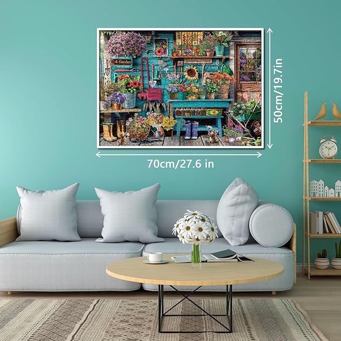 Flower Plant Gardening Puzzle 1000 Piece for Adults, Spring Nature Garden Jigsaw Puzzle, Cat Colorful Cabin Puzzles