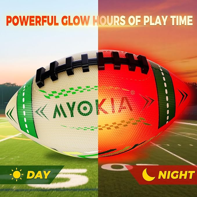 RGB Waterproof Rechargeable Light Up Football Birthday Gift, Glow in The Dark Football with Pump & USB Cable, Tri-Color (Red, Green, Blue), Size 6, Outdoor Night Games