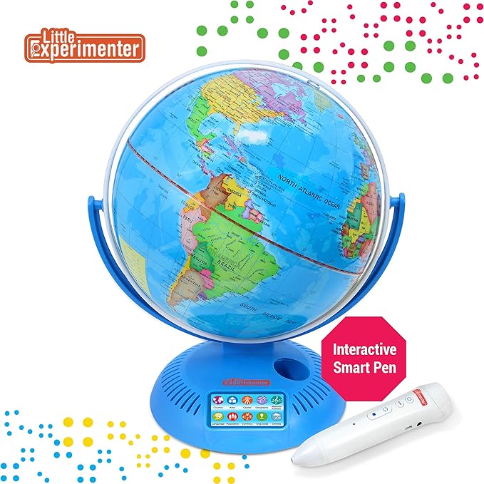 Little Experimenter Interactive 9” Globes for Kids, Globe & Wireless Smart Pen, Easter Gifts for Kids, STEM Educational Toys, Talking World Map, 8 Year old Boy Coolest Gifts for Boys & Girls Ages 8 9 10 11 12 Years Old
