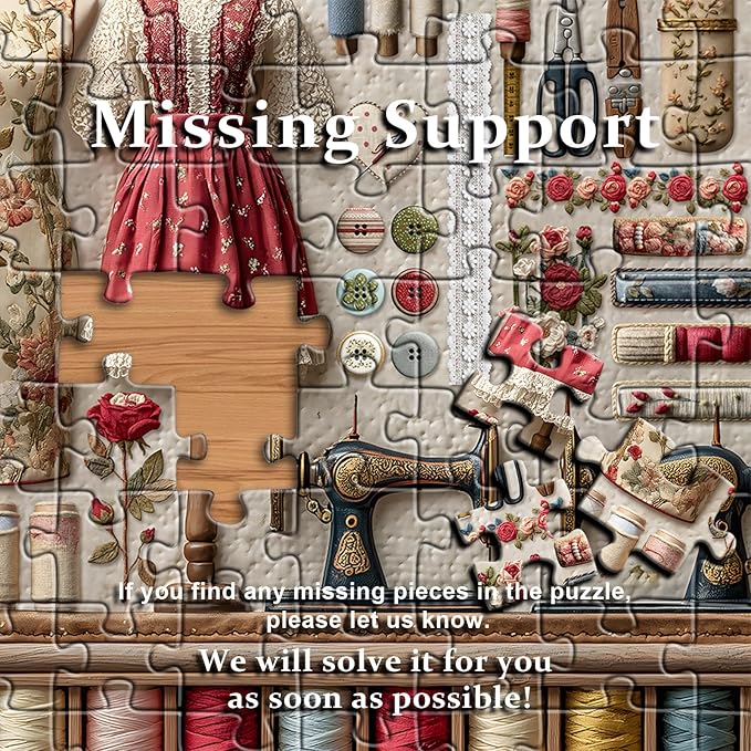 Vintage Sewing Machine Puzzles for Adults 1000 Pieces, PICKFORU Floral Puzzle with Buttons Plant Embroidery Dress, Aesthetic Art Quilt Challenge Jigsaw Puzzle Collage